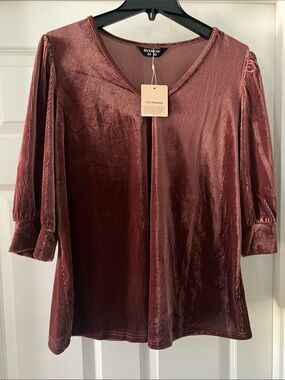 NWT BloomChic Velvet Textured 
Drape V-Neck Top